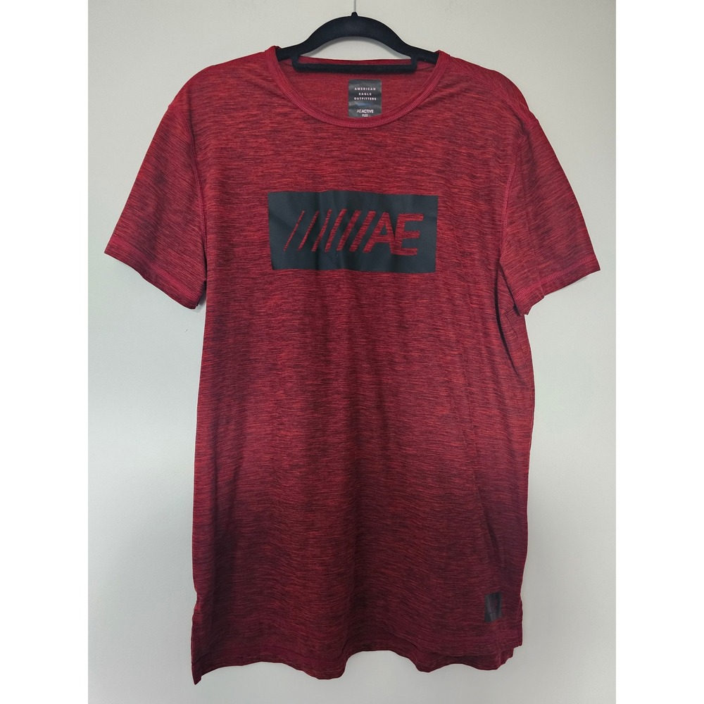 Athleisure American Eagle AEactive T-Shirt Men Medium Red Space Dye Graphic Logo